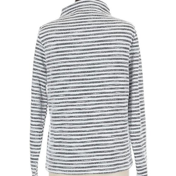 NWT Ann Taylor Large Sweater Top Sweatshirt Gray Black Tweed Stripe Funnel Neck - Picture 7 of 8